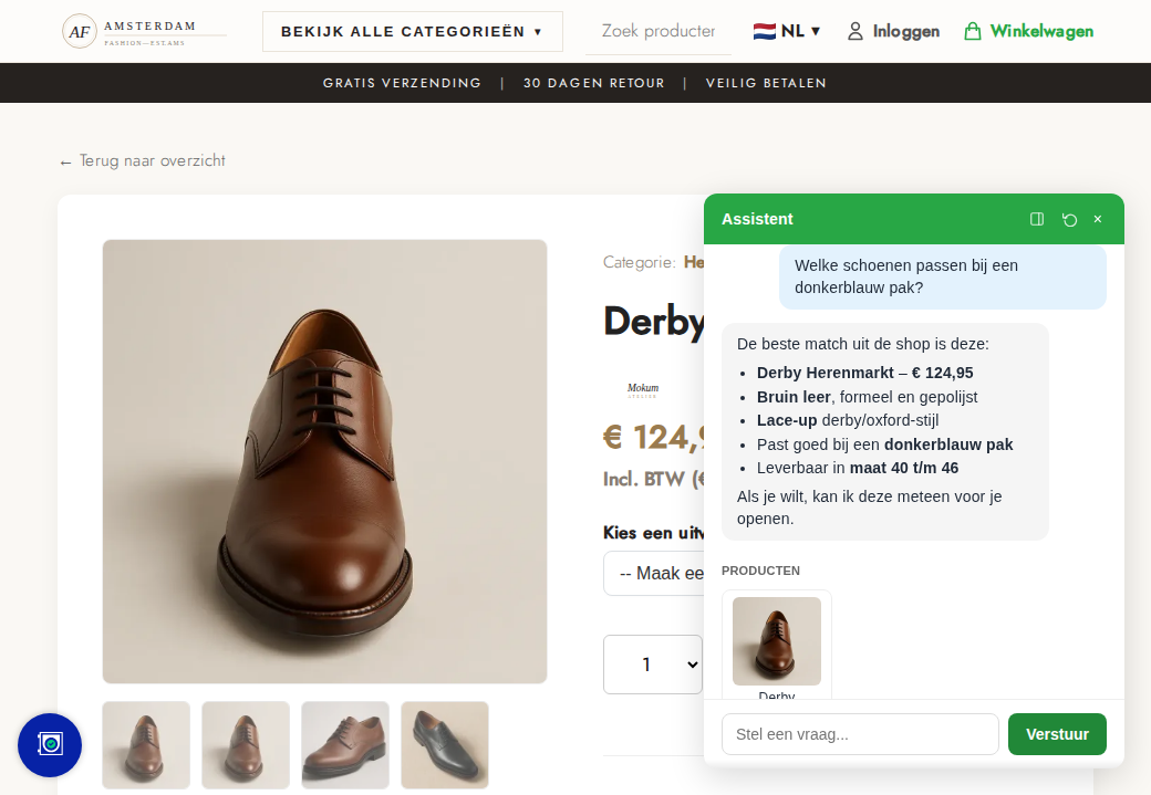 Uvoria Shopping Assistant — gesprek in de webshop met productsuggesties uit de eigen catalogus